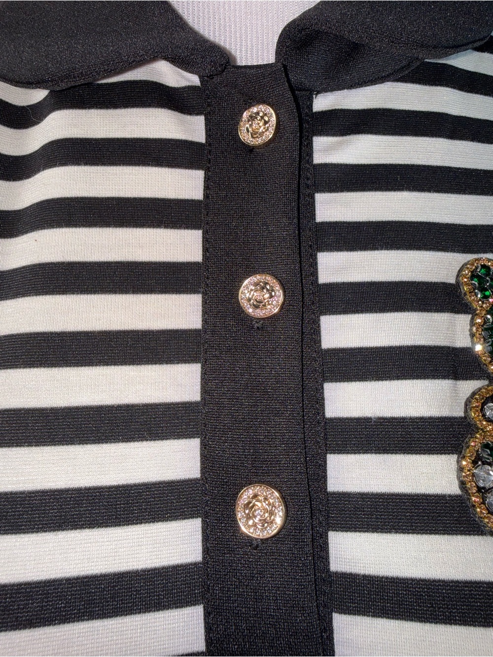 1422-Balmain Black and White Striped Polo Dress with Embellished Crest - Picture 2 of 4